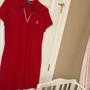 Chaps Red Polo Dress with Embroidered Logo